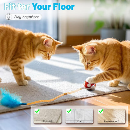 Interactive Cat Toys with Feather Snappy Tail for Bored Indoor Adults Cats, Safe Rolling Toys Ball with 3 Models, Automatic Cats Toy for Any Floor, Electric Moving Cat Enrichment Toy